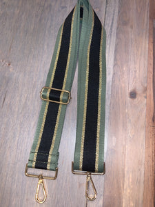 💚🖤 Olive/Black/Metallic Gold Stripe 2” Adjustable Handbag Strap