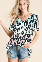 GRADATION LEOPARD PRINT DEEP U NECK SOFT KNIT TOP