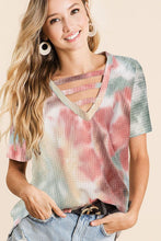 TIE DYE THERMAL WAFFLE V NECK TOP WITH STRAPPED - ASSORTED COLORS
