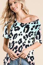 GRADATION LEOPARD PRINT DEEP U NECK SOFT KNIT TOP