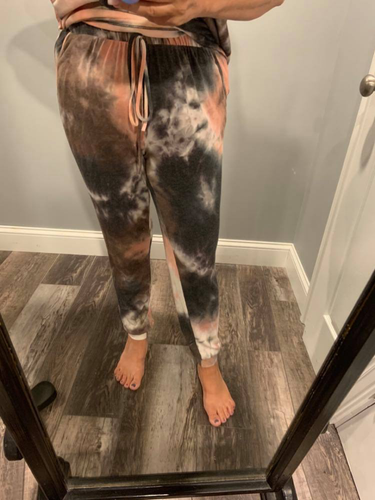 Tie dye lounging joggers - olive/peach