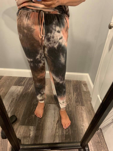 Tie dye lounging joggers - olive/peach