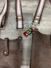 Coffee Vegan Leather Messenger Bag w/ Adjustable Stripe Strap