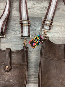 Coffee Vegan Leather Messenger Bag w/ Adjustable Stripe Strap