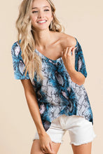 SNAKESKIN PRINT JERSEY V NECK TOP - BLUE or PINK MULTI