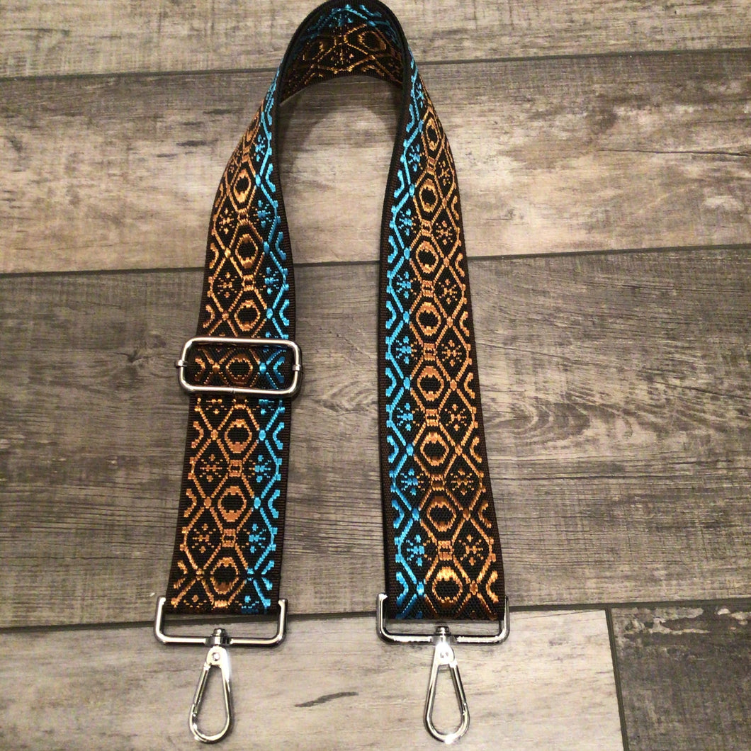Abstract Adjustable Print Bag Strap - Silver or Gold Hardware