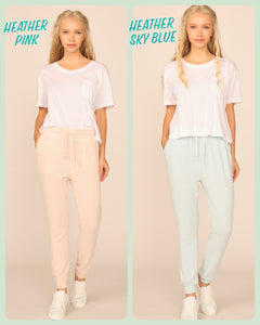 Ocean Drive Brushed Hacci Front Tie Jogger - Heather Pink or Heather Sky Blue