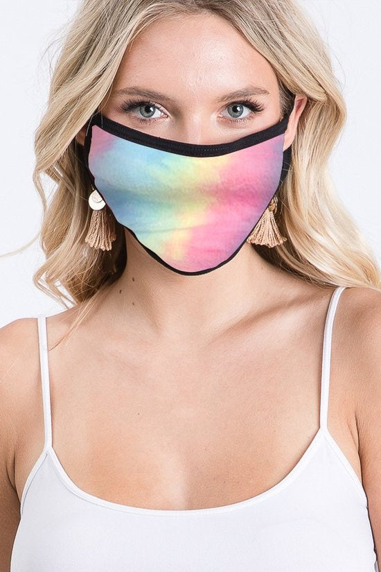 REVERSIBLE AND WASHABLE TIE DYE PRINT FASHION FACE MASK - RAINBOW MULTI🌈