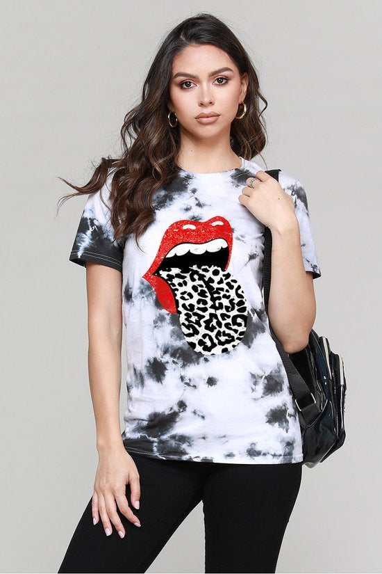 Lips 👄 Tiedye Tee - Black