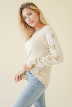 LIGHT WEIGHT GLITTER STAR SCREENED PULLOVER - NATURAL