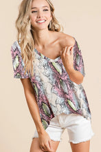 SNAKESKIN PRINT JERSEY V NECK TOP - BLUE or PINK MULTI
