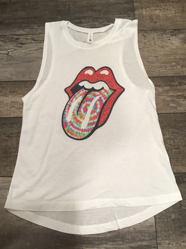 Red Lips Tiedye Tongue Muscle Tank