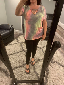 Tie dye cage detail short sleeve top - Purple Multi