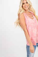 V-NECK, SLEEVELESS, SPAGHETTI STRAP DETAIL, TIE DYE - PINK