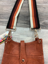 Camel Mini Distressed Vegan Leather Messenger Bag w/ Adjustable Stripe Strap