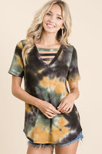TIE DYE THERMAL WAFFLE V NECK TOP WITH STRAPPED - ASSORTED COLORS