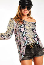 BRUSHED SNAKESKIN PRINT DEEP U NECK TOP