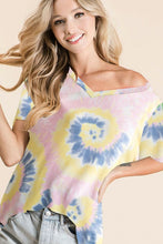 TIE DYE PRINT TERRY V NECK TOP - ASSORTED COLORS