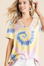 TIE DYE PRINT TERRY V NECK TOP - ASSORTED COLORS