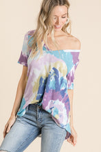 CIRCULAR TIE DYE PRINT V NECK TOP - LAVENDER/BLUE or YELLOW/ORANGE