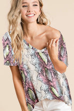 SNAKESKIN PRINT JERSEY V NECK TOP - BLUE or PINK MULTI