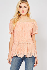 Lace Off Shoulder Top - Peach or Off White
