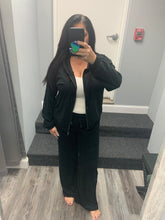 OCEAN DRIVE BLACK TERRY CLOTH HIGH WAIST WIDE LEG PANT - BLACK