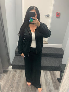 OCEAN DRIVE BLACK TERRY CLOTH HIGH WAIST WIDE LEG PANT - BLACK