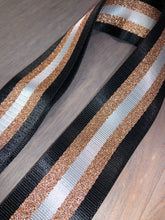 Black/White/Metallic Rose Gold Stripe 2” Adjustable Handbag Strap