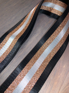 Black/White/Metallic Rose Gold Stripe 2” Adjustable Handbag Strap