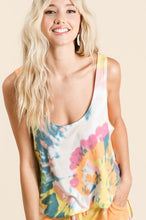SLEEVELESS TIE DYE PRINT TERRY DEEP U-NECK TOP - ASSORTED COLORS