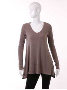 Hacci V Neck Long Sleeve Top - Stone