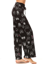 Cats print high waist wide leg fashion pajamas with a drawstring waist