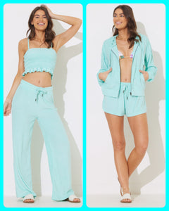 OCEAN DRIVE TERRY CLOTH ZIP UP HOODIE- AQUA