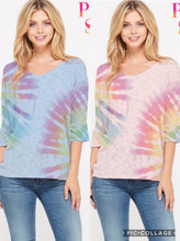 Plus size tie dye v neck knit short sleeve top - Denim or Mauve