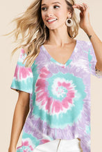 TIE DYE PRINT TERRY V NECK TOP - ASSORTED COLORS