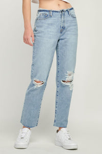 HIDDEN TRACEY HIGH RISE LIGHT WASH CUTOFF WAISTBAND STRAIGHT