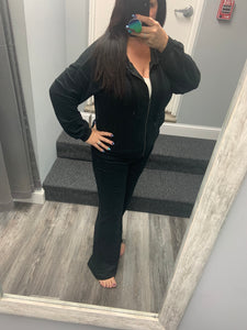 OCEAN DRIVE BLACK TERRY CLOTH HIGH WAIST WIDE LEG PANT - BLACK