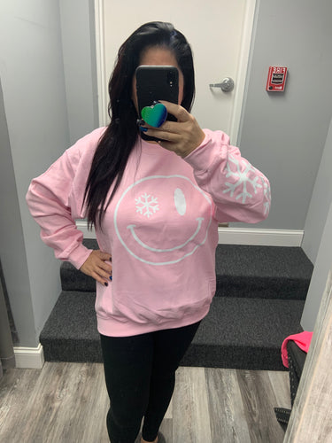Smile Snowflake Sweatshirt - Light Pink
