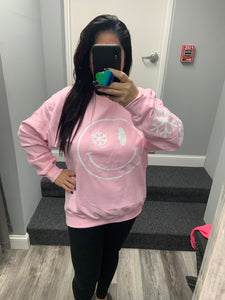Smile Snowflake Sweatshirt - Light Pink