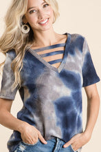 TIE DYE THERMAL WAFFLE V NECK TOP WITH STRAPPED - ASSORTED COLORS