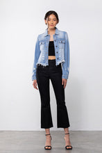 Hidden Rebel Light Wash Frayed Bottom Fitted Jacket W/ Uneven Hem