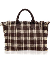 Plaid Fringe Tote Bag - Brown