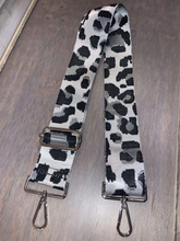 ADJUSTABLE ANIMAL PRINT BAG STRAP- SILVER/BLACK/GREY GROUND LEOPARD