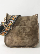 Vegan Leather Messenger Bag w/ Multi Abstract Strap - Grey or Gold