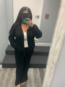 OCEAN DRIVE BLACK TERRY CLOTH HIGH WAIST WIDE LEG PANT - BLACK