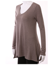 Hacci V Neck Long Sleeve Top - Stone