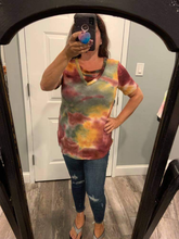 TIE DYE THERMAL WAFFLE V NECK TOP WITH STRAPPED - ASSORTED COLORS