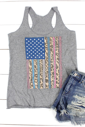 🇺🇸 Aztec Flag Racer Back Tank - Heather Grey or Heather White