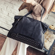 Vegan Leather Suede feel Leather Rivet Tassel Tote Bag w/ Shoulder Strap